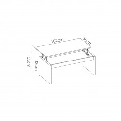 Medidas de la Mesa de Centro Elevable Essen Acabado Roble Natural de 102x50x43 cm