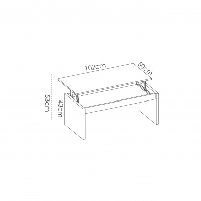 Medidas de la Mesa de Centro Elevable Essen Acabado Roble Natural de 102x50x43 cm