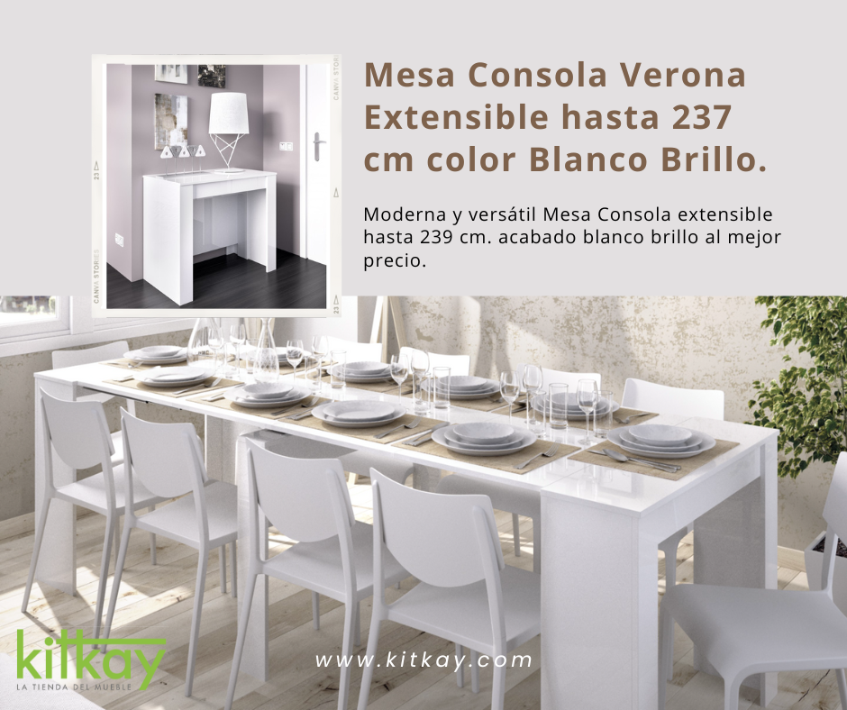 Mueble Mesa consola extensible blanca 